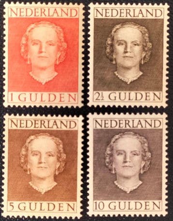 Nederland 1949 - En Face Wilhelmina hogere waarden - Nvph, Gestempeld