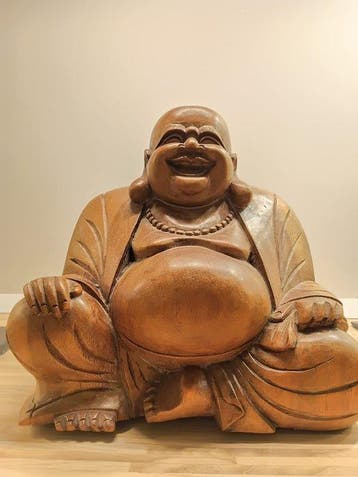 Scultura in Legno di Suar del Buddha Felice (Budai) - Buste