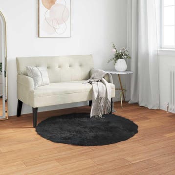 vidaXL Tapijt van imitatie TAFALLA Zwart Ø 100 cm Polyester, Verzenden, Nieuw, Zwart