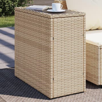 vidaXL Tuinbijzettafel met glazen blad 58x27,5x55 cm poly, Verzenden, Nieuw
