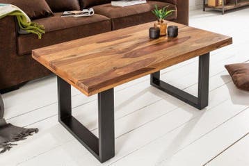 Massief houten salontafel IRON CRAFT 100cm Sheesham, Ophalen of Verzenden, Nieuw