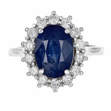 Ring - 14 karaat Witgoud - 5.88ct. tw. Saffier - Diamant -, Nieuw