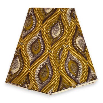Afrikaanse wax print stof - Geel Bruin Ancient Leaf Geometry, Hobby en Vrije tijd, Ophalen of Verzenden, Nieuw