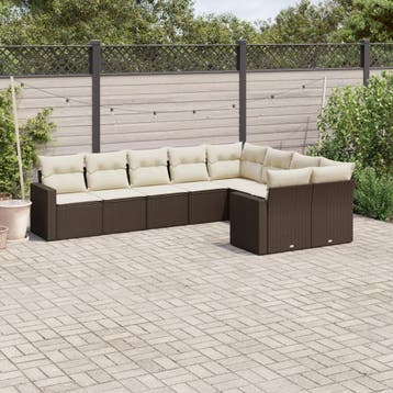 vidaXL 9-delige Loungeset met kussens poly rattan bruin, Verzenden, Nieuw, Loungeset