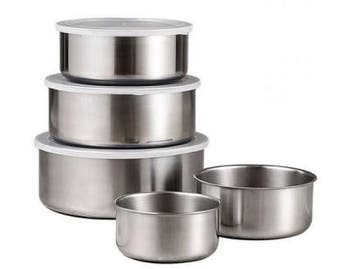 Veiling - FOOD CONTAINERS SET VAN 5 STUKS RVS, Nieuw