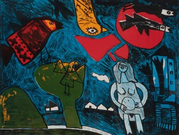 Litho: Corneille (1922-2010) Rode maan, Ophalen