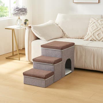 Hondentrap Vojens loopplank 76x33x43 cm donkerbruin en grijs, Dieren en Toebehoren, Verzenden, Nieuw