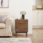 2dekans | sobuy vintage nachtkastje 2-lades - bruin - 45 ×, Ophalen of Verzenden, Zo goed als nieuw