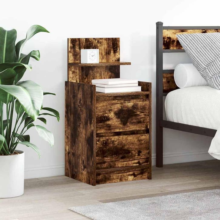 vidaXL Nachtkastje met 2 lades 38x34x80 cm gerookt, Huis en Inrichting, Slaapkamer | Nachtkastjes, Nieuw, Hout, Verzenden