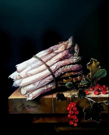 Alfonso Moreno (1947) - Stilleven met asperges en rode