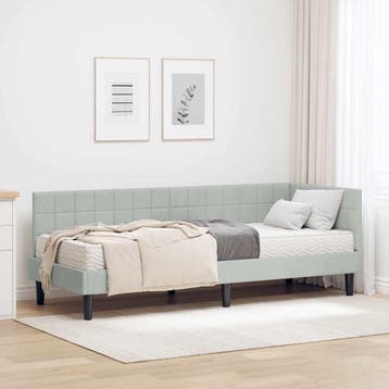 vidaXL Hoekbedframe met Matras 2 st Lichtgrijs 80 x 200 cm, Verzenden, Nieuw, Eenpersoons, Stof