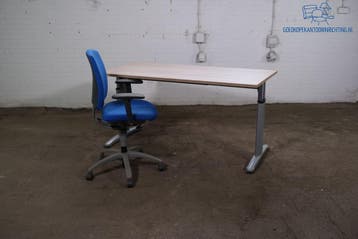 Handmatig verstelbaar bureau Robson eiken 160x80 grijs frame, Overige typen, Gebruikt, Verzenden, Overige merken