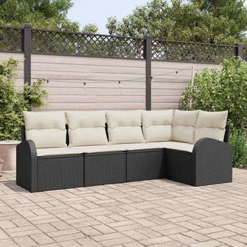 vidaXL Bankstel 5 st Zwart Polyester, Tuin en Terras, Tuinsets en Loungesets, Verzenden, Nieuw, Rotan, 5 zitplaatsen