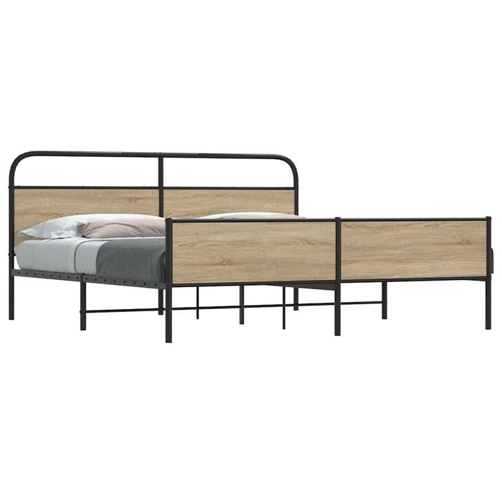 vidaXL Bedframe zonder matras metaal gerookt eikenkleurig, Huis en Inrichting, Slaapkamer | Bedden, Overige maten, 200 cm, Bruin
