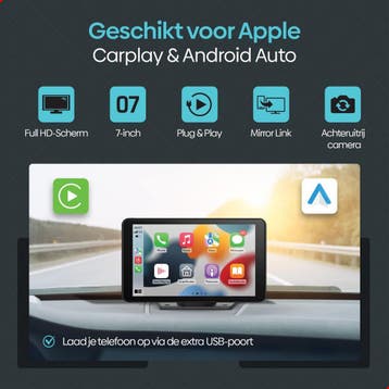 Carplay Scherm - Android & Apple - Achteruitrijcamera - Navi, Auto diversen, Autoradio's, Verzenden, Zo goed als nieuw