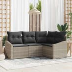vidaXL Tuinbankenset met kussen 4 pcs Lichtgrijs poly rattan, Verzenden, Nieuw, Rotan, 4 zitplaatsen