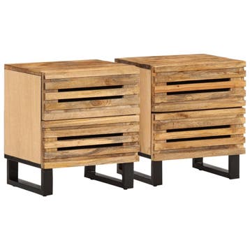 vidaXL Nachtkastjes 2 st 40x34x46 cm massief ruw mangohout, Verzenden, Nieuw, Hout