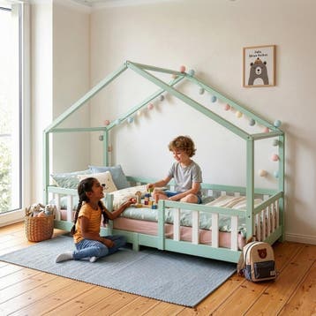 Kinderbed Treviolo huisbed 90x200 cm mint en wit [en.casa], Verzenden, Nieuw