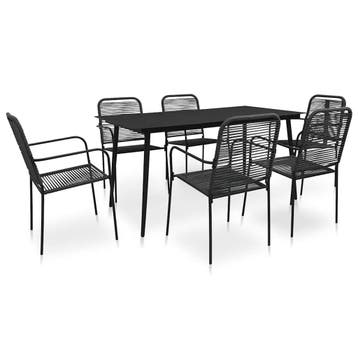 vidaXL 7-delige Tuinset katoenen touw en staal zwart, Verzenden, 6 zitplaatsen, Nieuw, Rvs