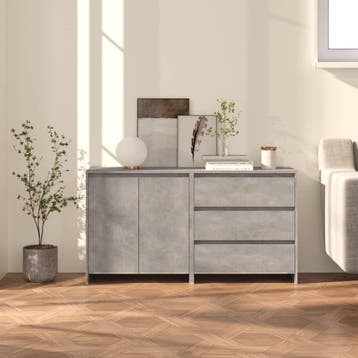 vidaXL 2 st Dressoirs bewerkt hout betongrijs, 100 tot 150 cm, Verzenden, Nieuw, 25 tot 50 cm