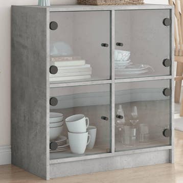 vidaXL Bijzetkast met glazen deuren 68x37x75,5 cm betongrijs, Huis en Inrichting, Verzenden, Nieuw, 50 tot 100 cm, Minder dan 100 cm