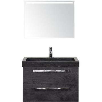 Seville Badmeubelset 80 cm - Black Oak - Wastafel Hardsteen, Ophalen of Verzenden, Nieuw