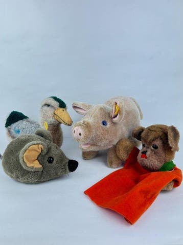 Steiff - Speelgoed Duck, Mouse, Pig, Dog - Lot of 4 x Toys, Antiek en Kunst, Antiek | Speelgoed