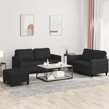 vidaXL 3-delige Loungeset met kussens kunstleer zwart, Huis en Inrichting, Banken | Bankstellen, Verzenden, 150 tot 200 cm, Nieuw