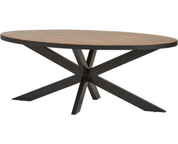 Eettafel Mangohout visgraat ovaal met metalen rand 240x105, Ophalen of Verzenden, Nieuw