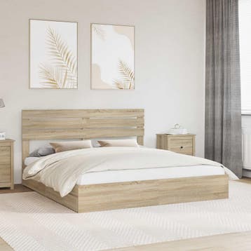 vidaXL Opslag bed met lade Sonoma Eiken 180 x 200 cm Bewerkt, Verzenden, Nieuw, Tweepersoons, Hout