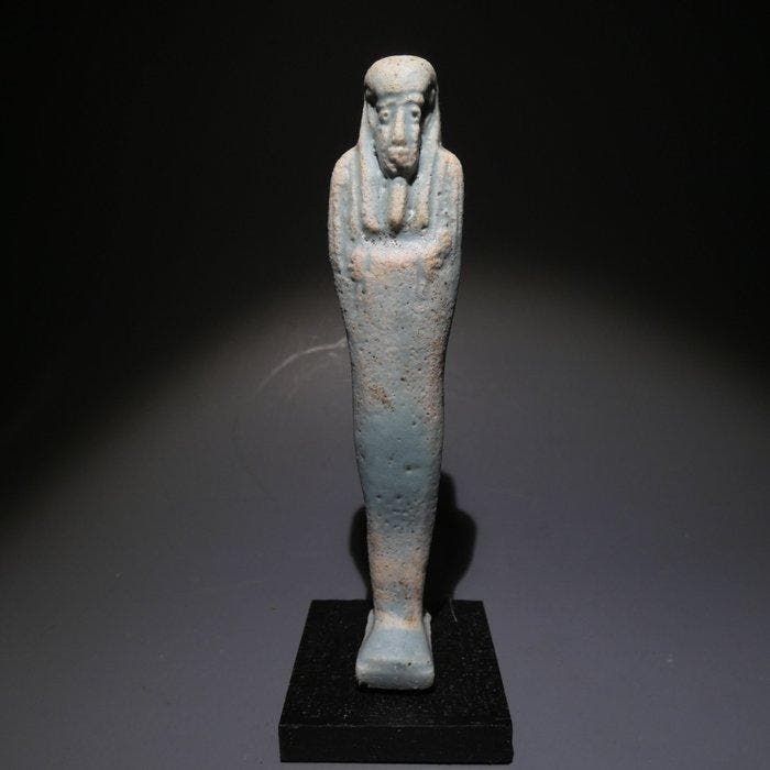 Oud-Egyptisch Faience Shabti. 11 cm hoog. 30e Dynastie,, Verzamelen, Mineralen en Fossielen