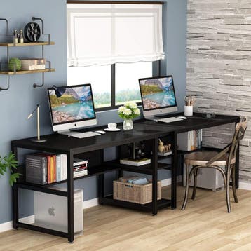 Tribesigns Tweepersoons bureau met boekenplank, 200x60 cm co, Verzenden, Zo goed als nieuw
