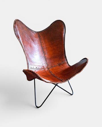 Fauteuil - BFK- Hardoy Butterfly chair - Staal, Leder -