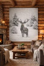 Wandtapijt van Alpaca jacquard met hert onder de sneeuw -