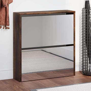 vidaXL Schoenenkast met spiegel 2-laags 63x17x67 cm gerookt, Verzenden, Nieuw