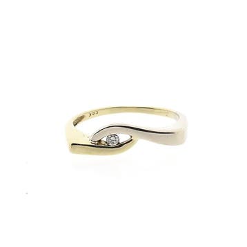 Bicolor gouden ring met diamant; 0,02 ct., Sieraden, Tassen en Uiterlijk, Ringen, Gebruikt, Overige kleuren, Ophalen of Verzenden