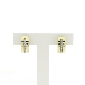 Gouden creolen met diamant; 0,32 ct. (Oorbellen), Gebruikt, Overige kleuren, Ophalen of Verzenden, Met edelsteen