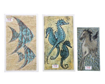 3 porseleinen decoratieve tegels, Meissen, 20e eeuw