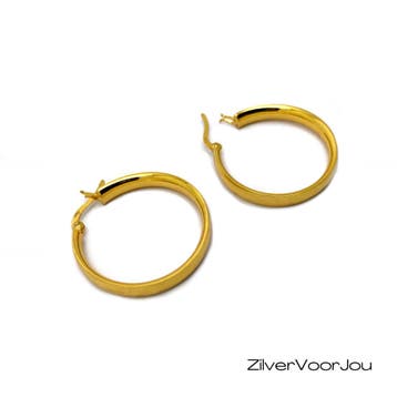 Gold plated oorringen 925 zilver 24 mm, Sieraden, Tassen en Uiterlijk, Oorbellen, Verzenden, Nieuw, Zilver