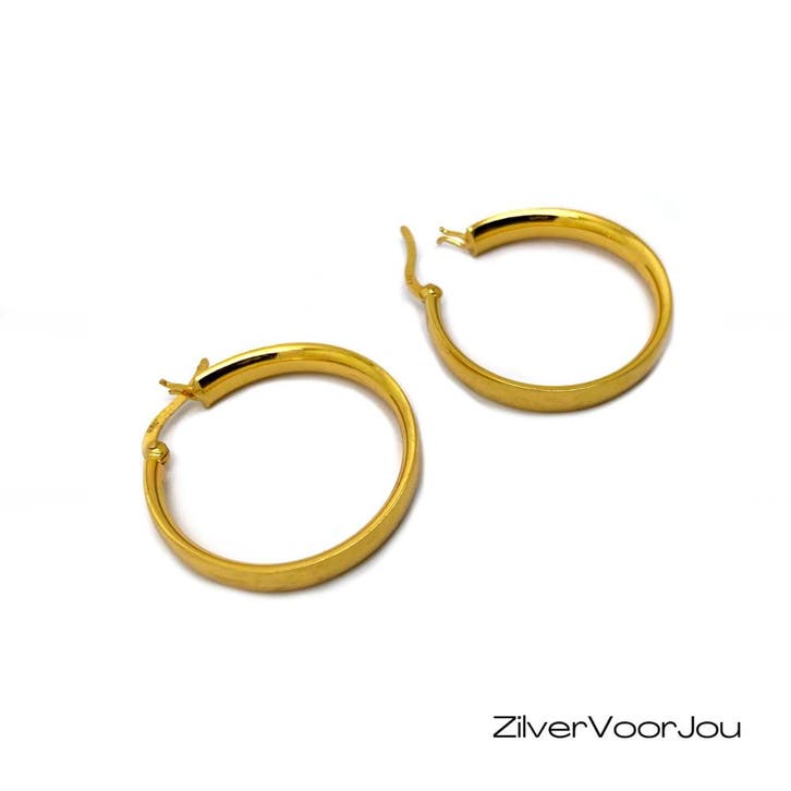 Gold plated oorringen 925 zilver 24 mm, Sieraden, Tassen en Uiterlijk, Oorbellen, Nieuw, Verzenden