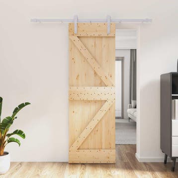 vidaXL Schuifdeur Natuurlijk en Wit 70 x 210 cm Massief, Doe-het-zelf en Verbouw, Deuren en Horren, Verzenden, Nieuw