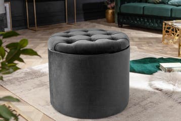 Ronde kruk MODERN BAROK 50cm Grijs Fluweel met opbergruimte, Huis en Inrichting, Banken | Voetenbanken en Poefen, Ophalen of Verzenden