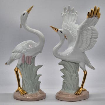 PMI Porzellan - Figuur - Reiher Figurenpaar mit Goldstaffage