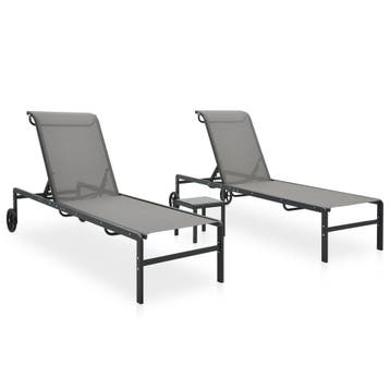 vidaXL Ligbedden 2 st met tafel textileen en staal, Verzenden, Nieuw