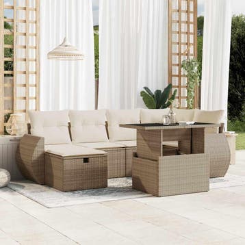 vidaXL 7-delige Loungeset met kussens poly rattan beige, Tuin en Terras, Verzenden, Nieuw, Loungeset