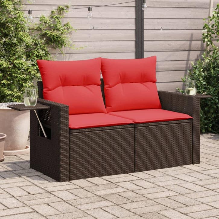 vidaXL Tuinbank met kussens 2-zits poly rattan bruin, Tuin en Terras, Tuinsets en Loungesets, Nieuw, Verzenden