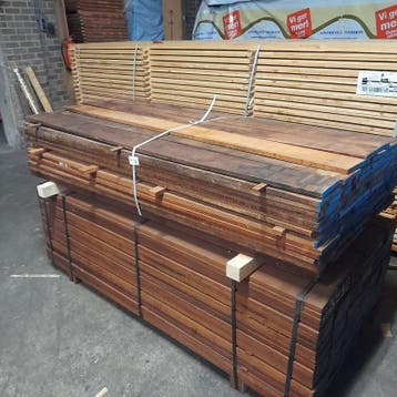 Ca. 101x Hardhouten beschoeiingsplank, 2 x 15 x 200 cm, Nieuw