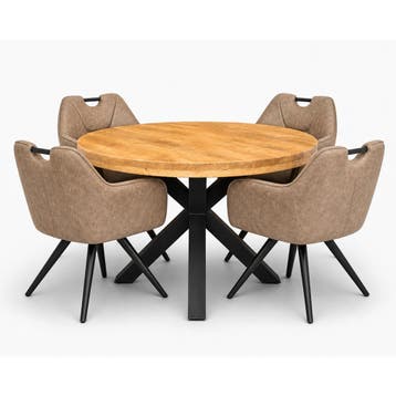 Lars Deal 130cm mango + 4x Indiana stoel misty light brown, Ophalen of Verzenden, Nieuw