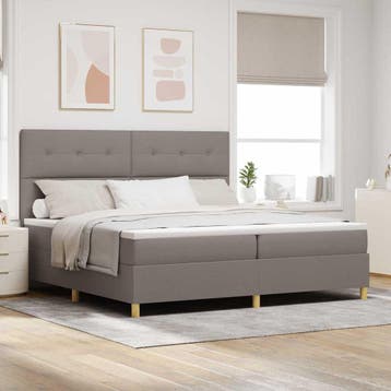 vidaXL LED Box Spring Bed met hoofdeinde Taupe 200 x 200 cm, Verzenden, Nieuw, Tweepersoons, Stof