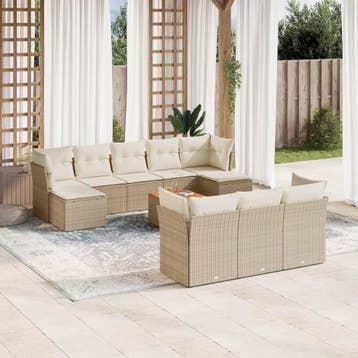 vidaXL 11-delige Tuinset met kussens poly rattan beige, Verzenden, Nieuw, Tuinset